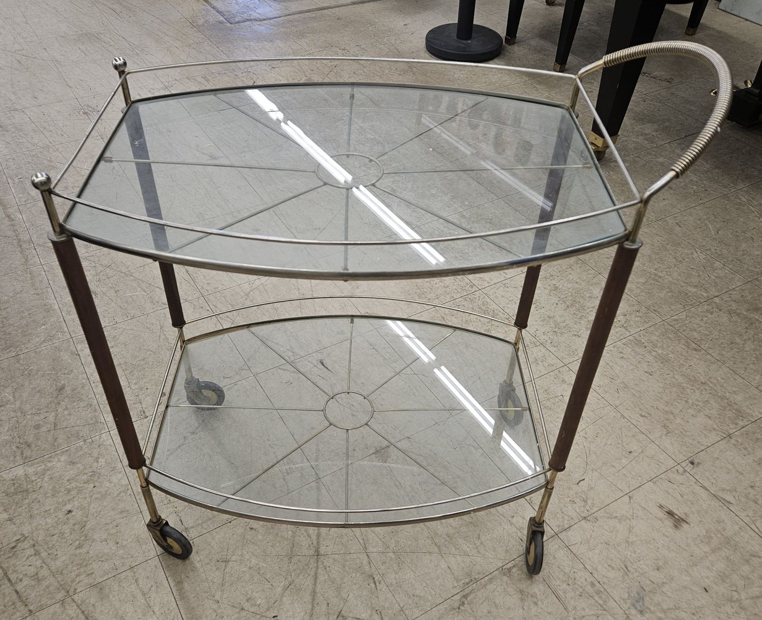 Mid-century modern glass bar cart!