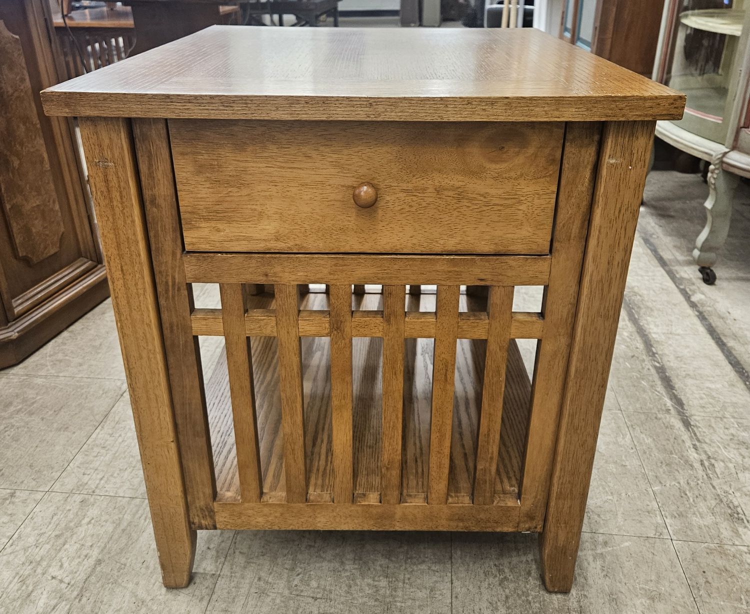 Solid oak mission-style end table