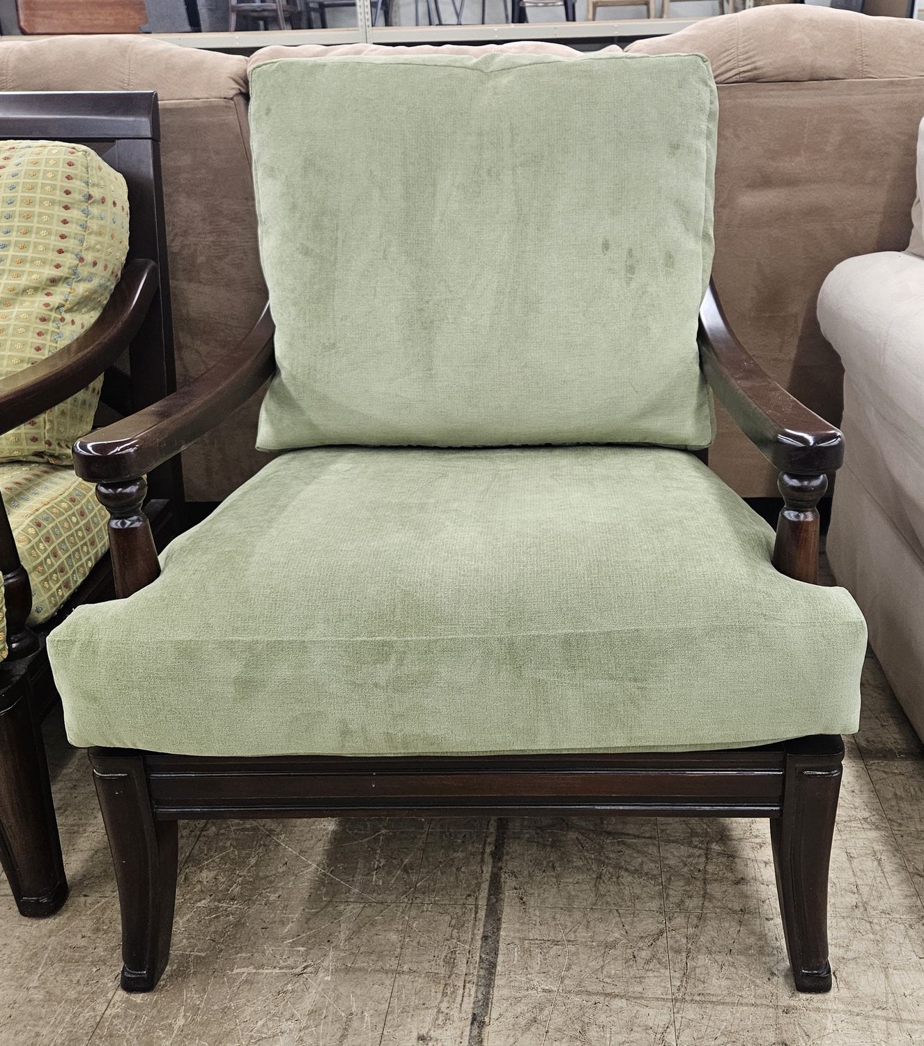 Green upholstered accent chair