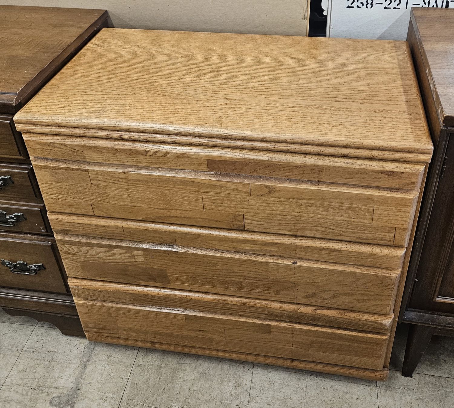 Solid oak three-drawer dresser