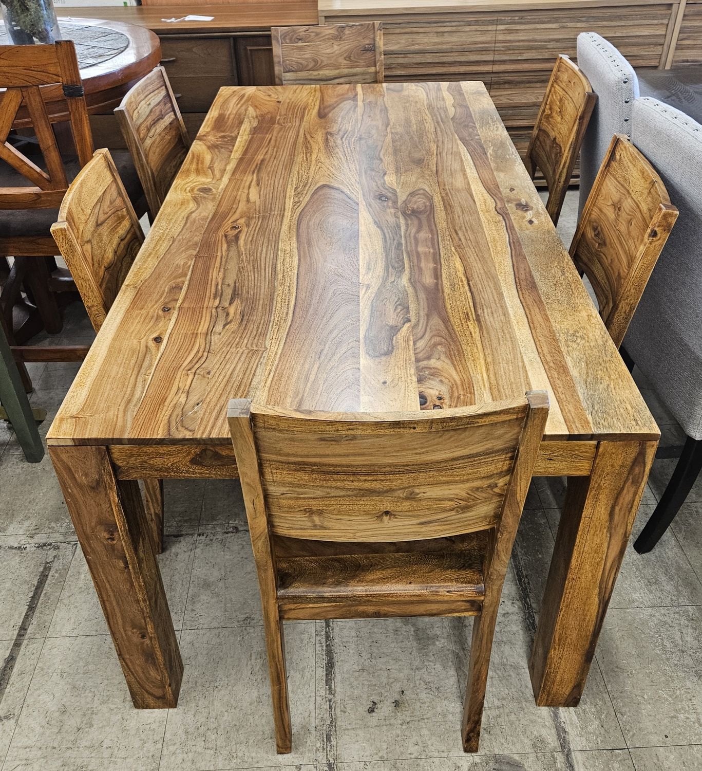 Solid acacia wood table and chair set.
