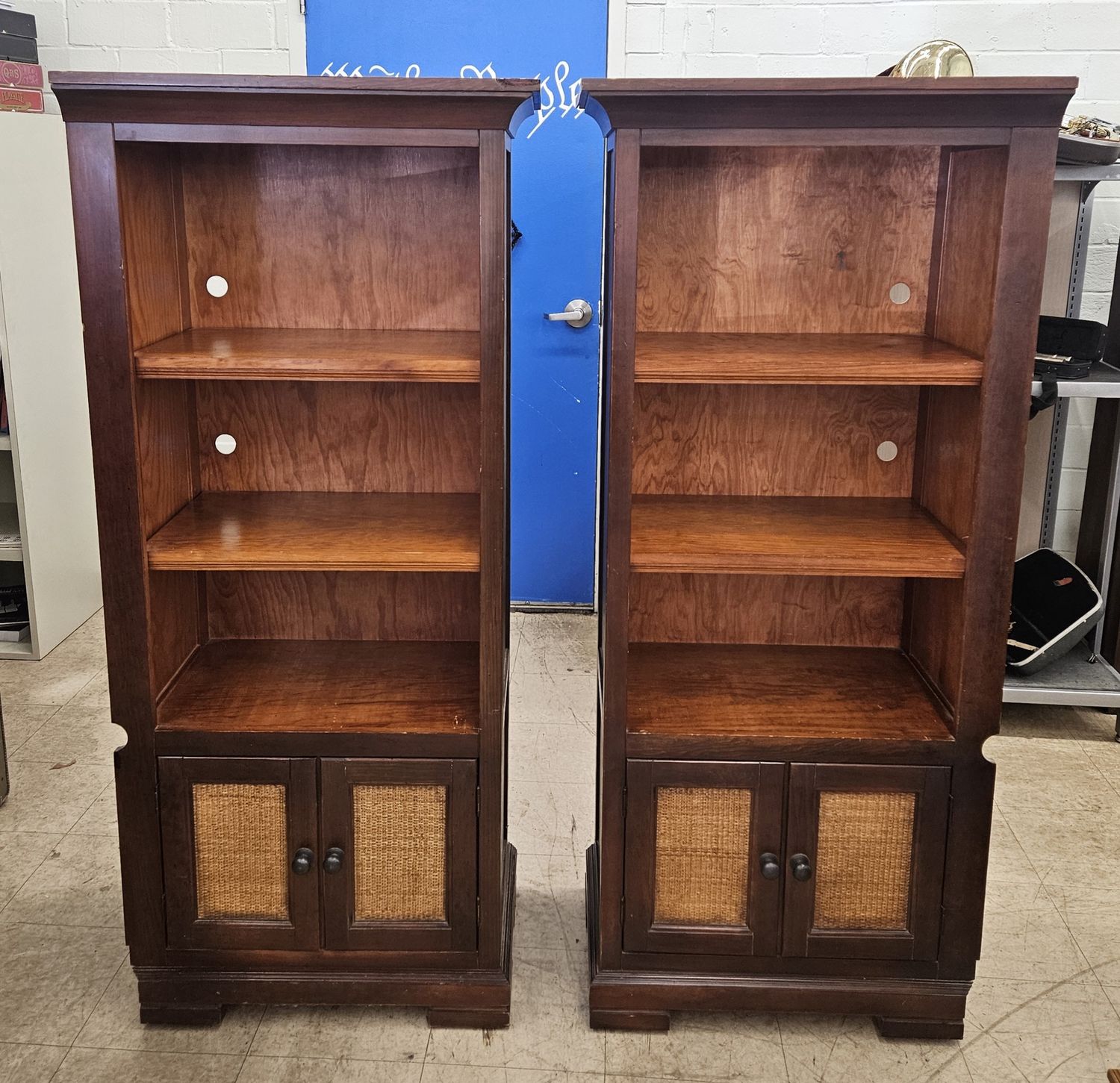 Pair of rich wood bookshelves