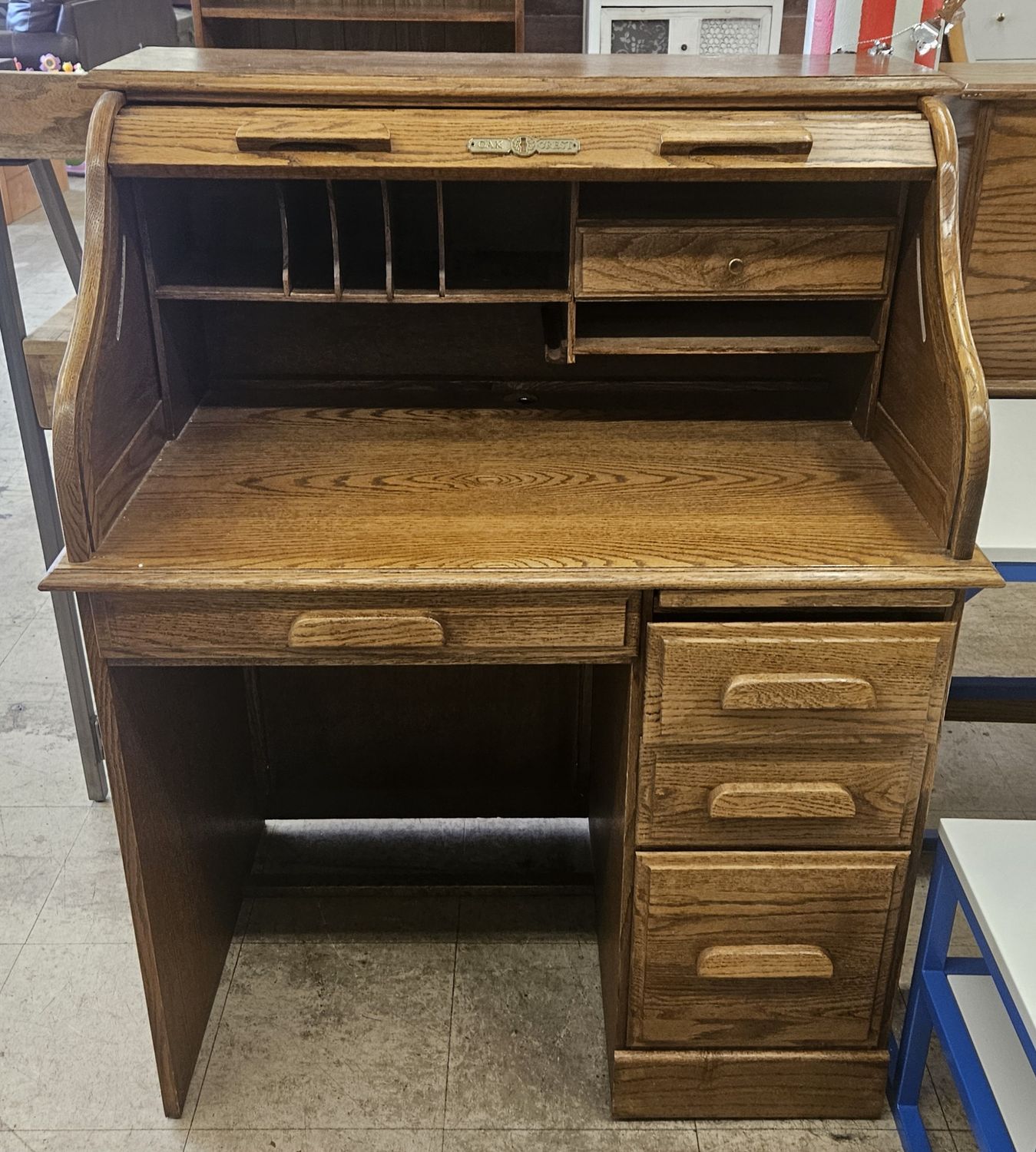 Vintage solid oak roll-top desk by Oak Crest Manufacturing of Vernon