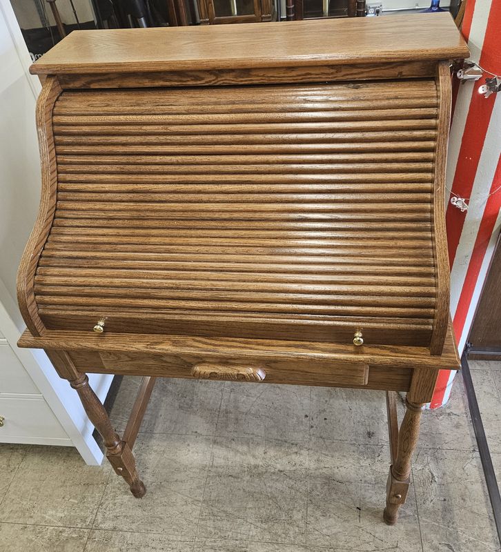 Vintage Oak Roll-Top Writing Desk