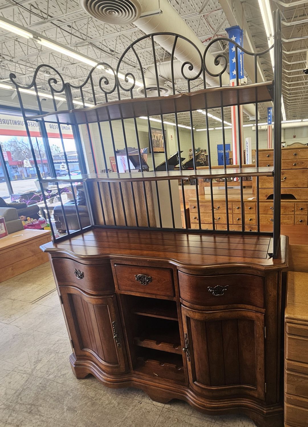 Rustic Wood &amp; Iron Hutch Buffet