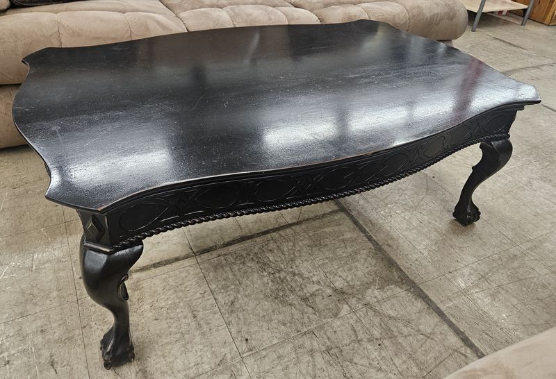 Black Carved Coffee Table with Claw Feet