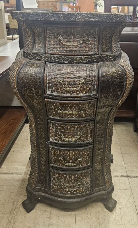 Hand-Carved Oriental Chest with Brass Pulls