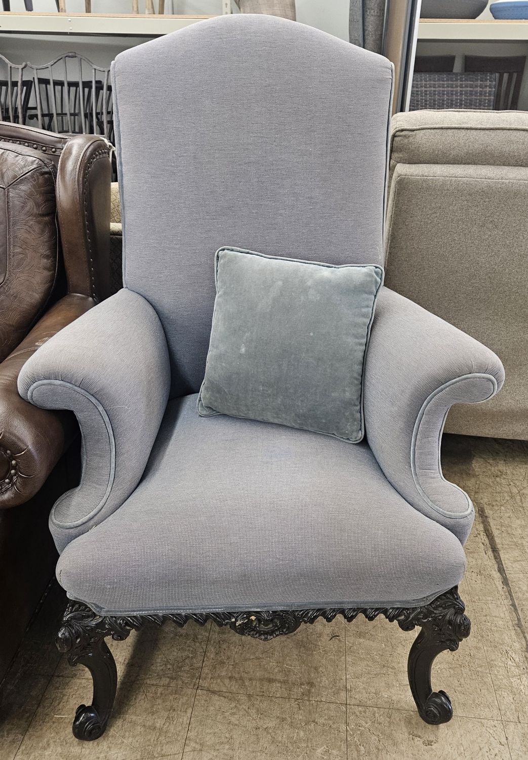 Regal High-Back Accent Chair with Carved Frame