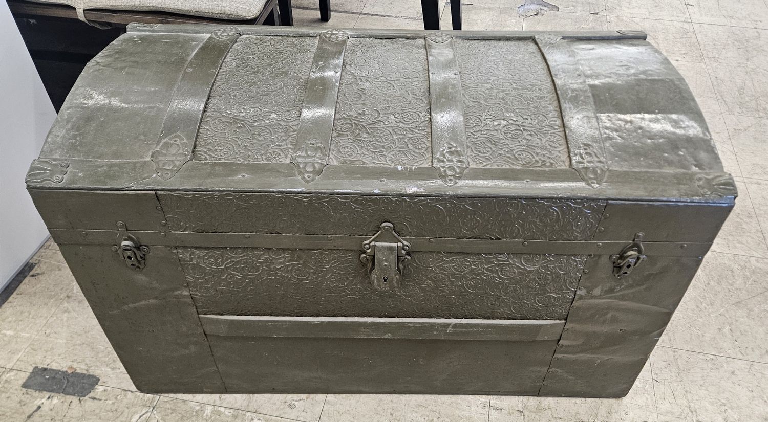 Antique Embossed Metal Steamer Trunk