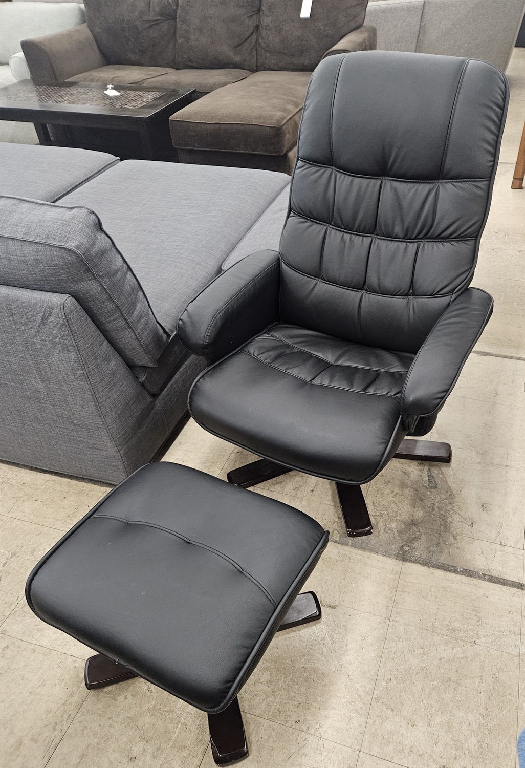 Modern Black Swivel Recliner with Ottoman