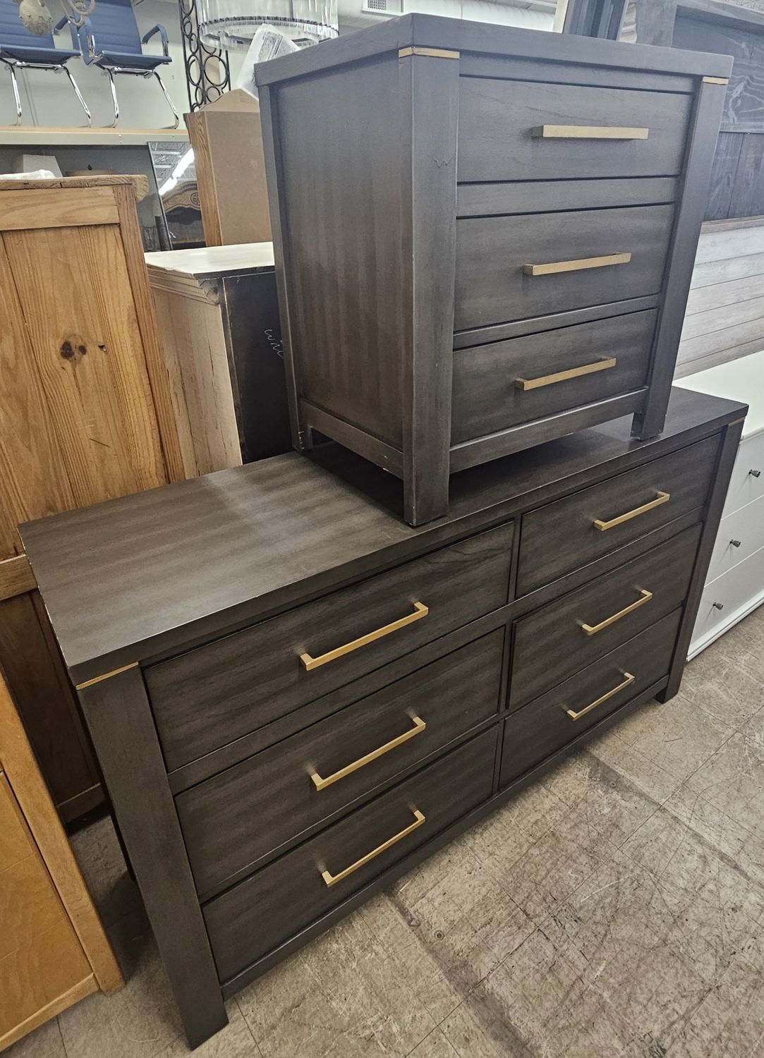 Stunning charcoal and gold Queen bedroom