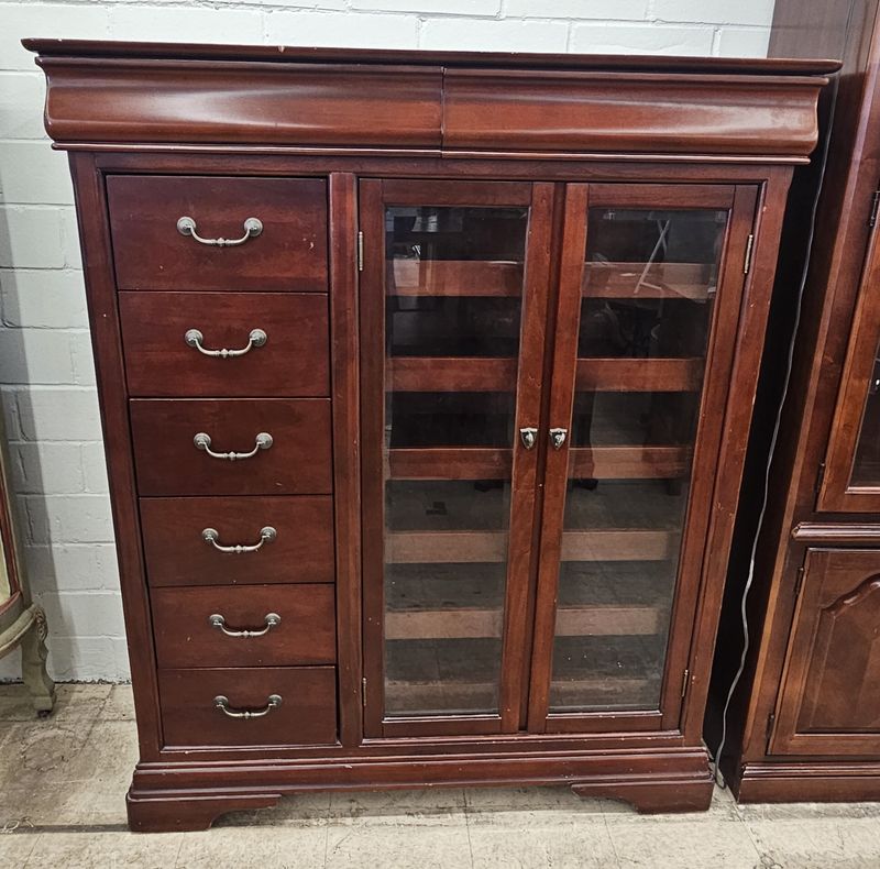 Elegant Cherry Wood Chest with Glass Display