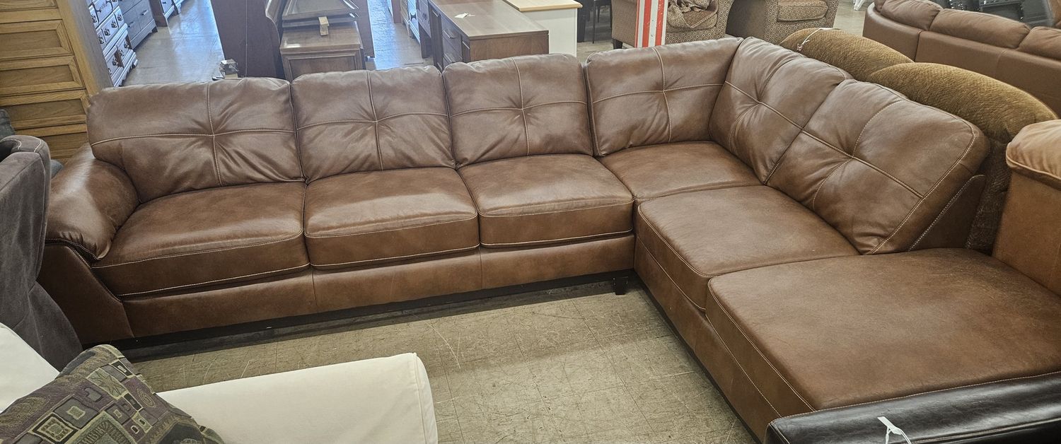 Rich Brown Leather Sectional Sofa