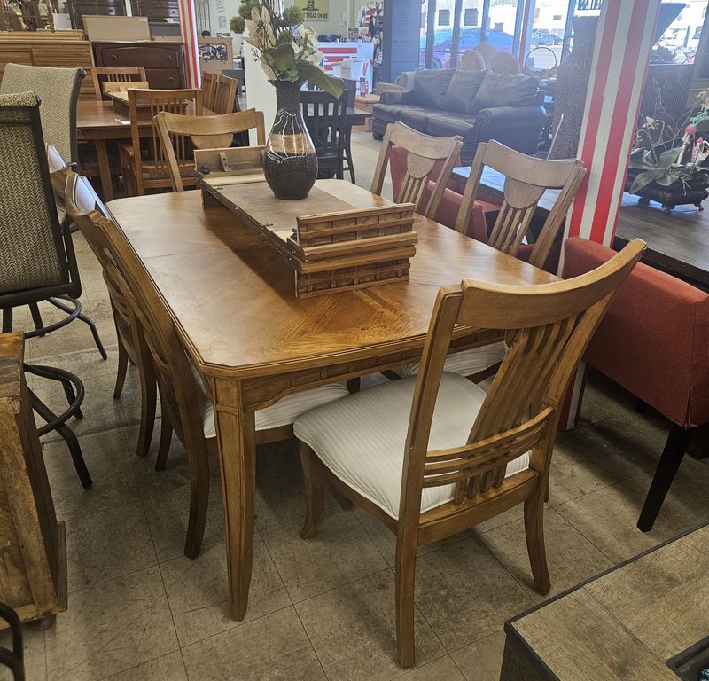 Solid Wood Dining Table with 6 Chairs