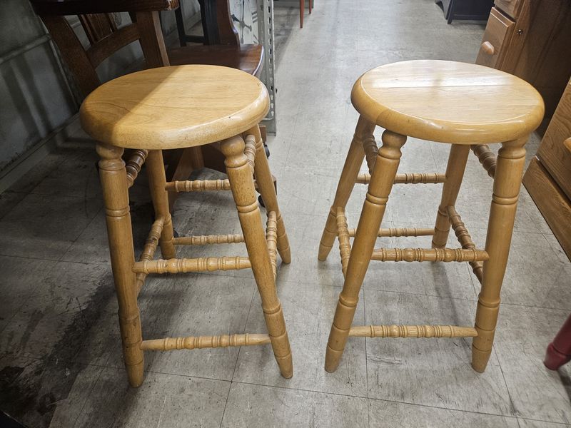 Pair of Solid Wood Bar Stools