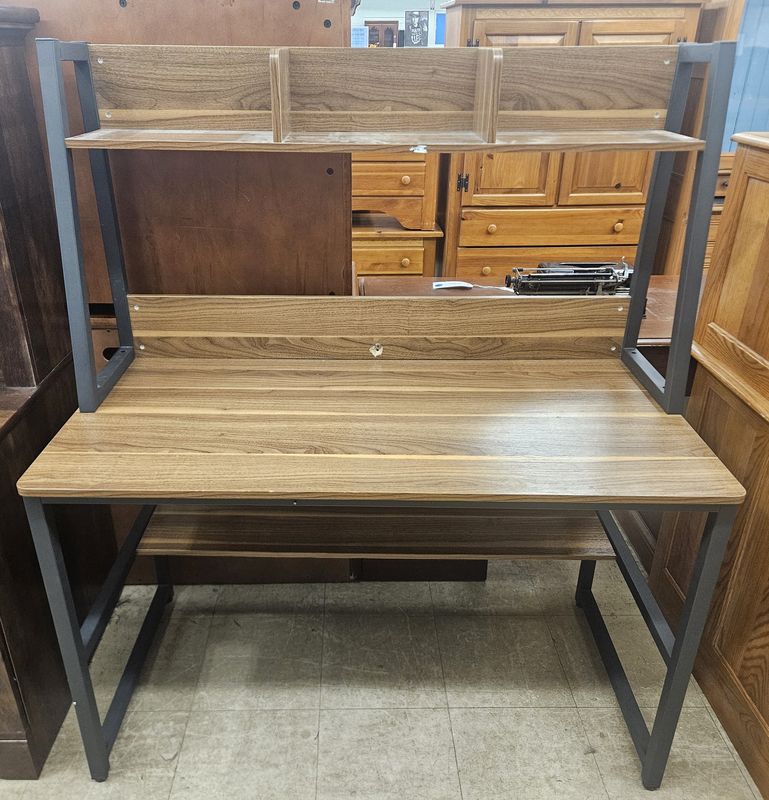 Industrial Wood &amp; Metal Desk with Hutch