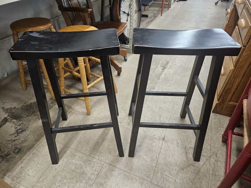 Pair of Black Wood Bar Stools