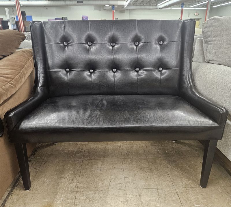 Black Tufted Leather Bench loveseat