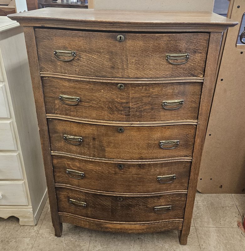 Antique Bowfront Oak Chest of Drawers