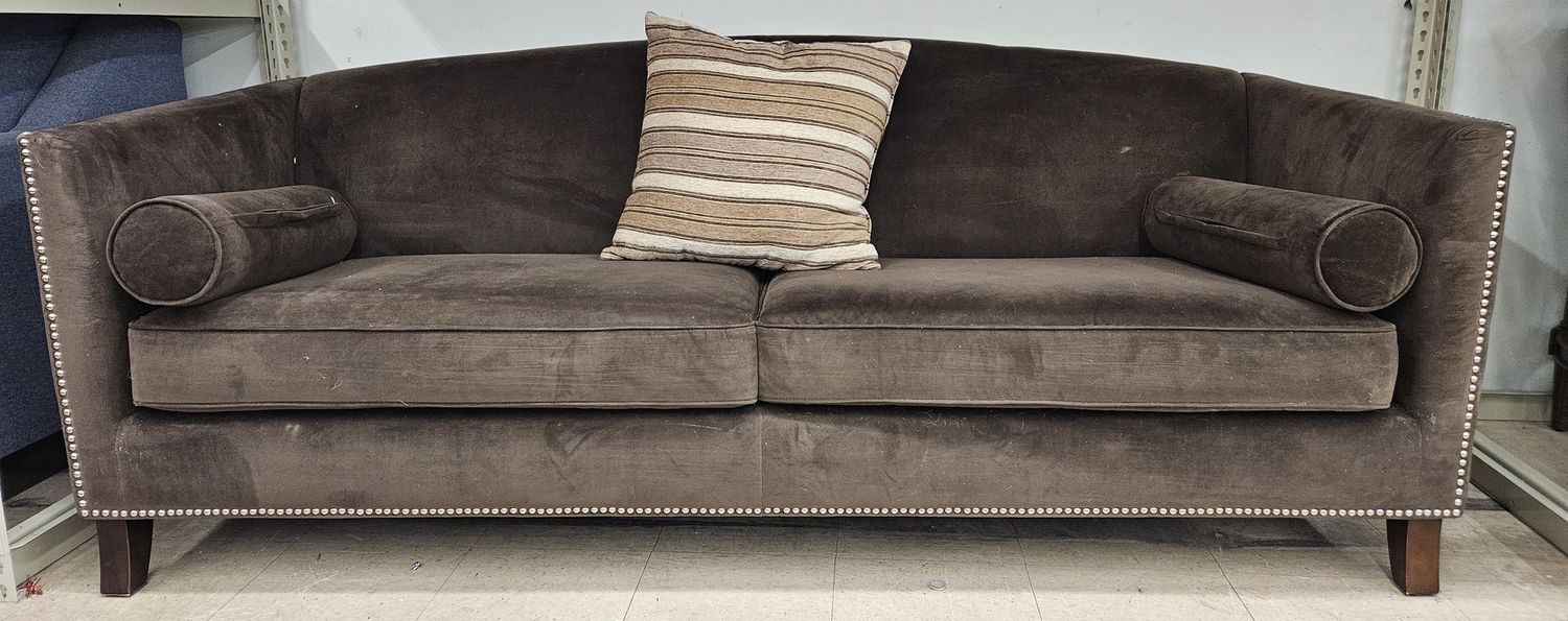 Velvet Studded Barrel Sofa