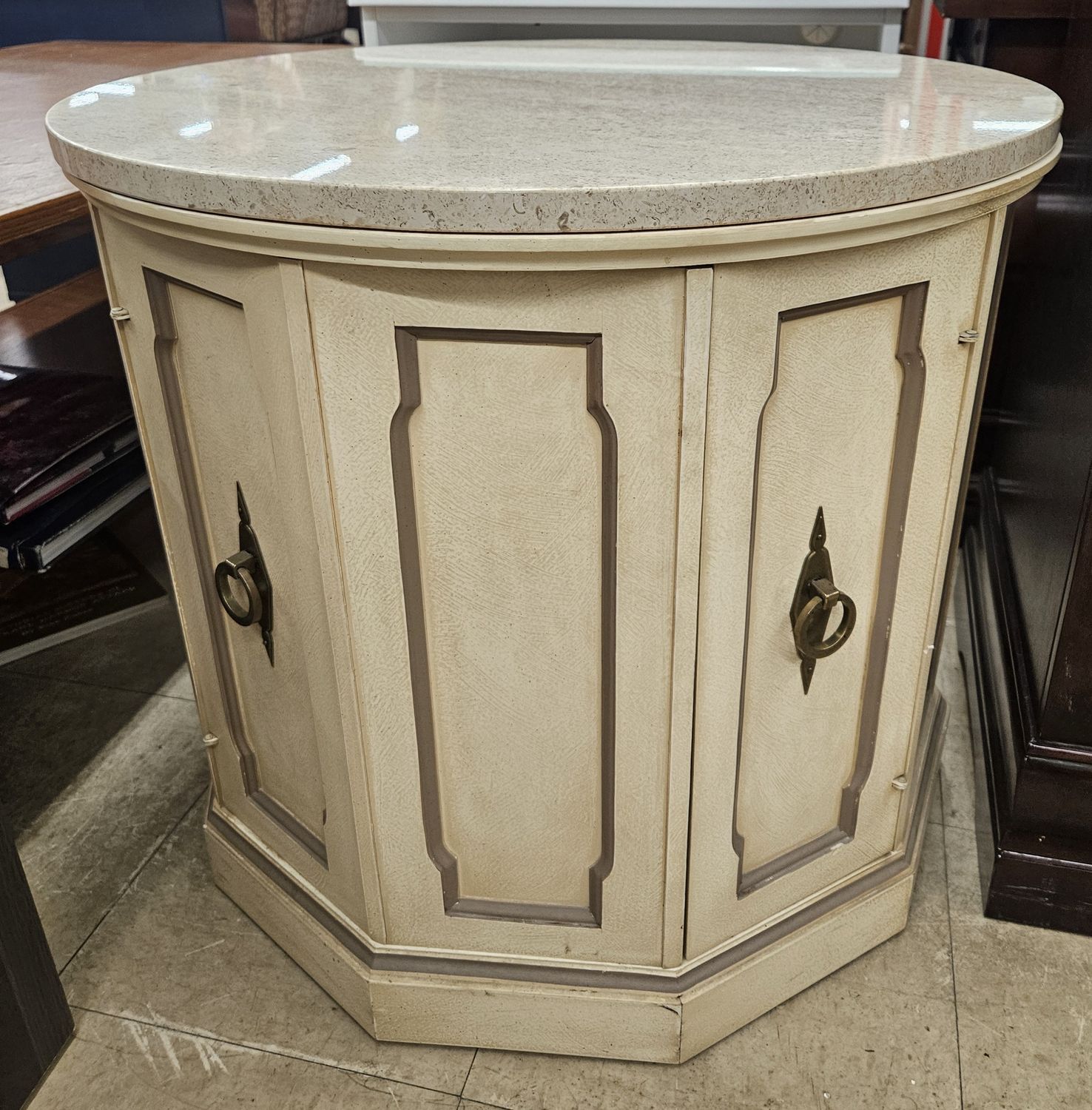 Vintage Marble-Top Accent Cabinet