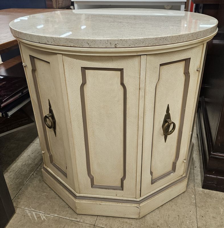 Vintage Marble-Top Accent Cabinet