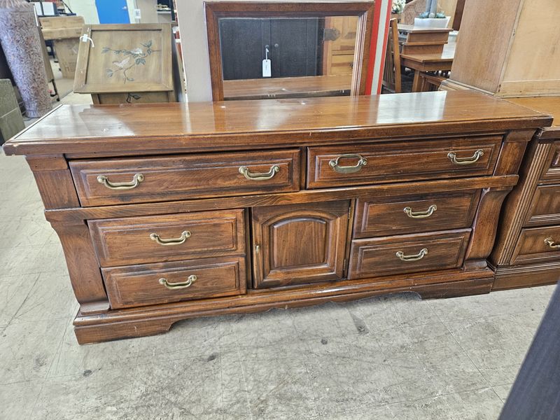 Vintage Solid Wood Dresser with Brass Hardware