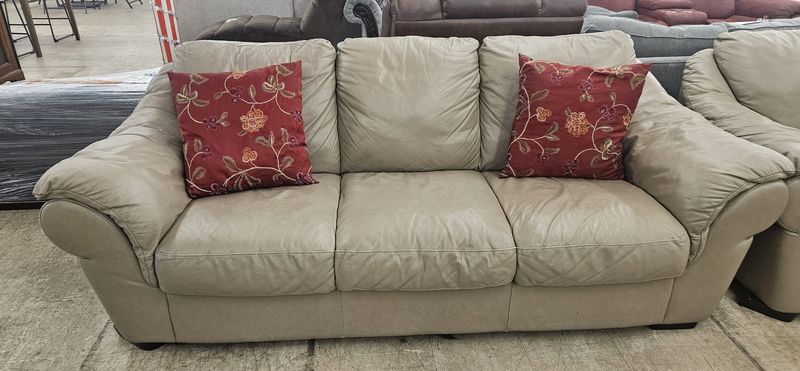 Beige Leather Sofa &amp; Loveseat Set
