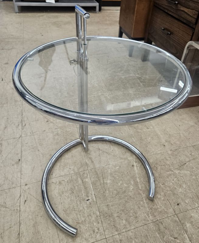 Eileen Gray Style Adjustable Chrome &amp; Glass Side Table