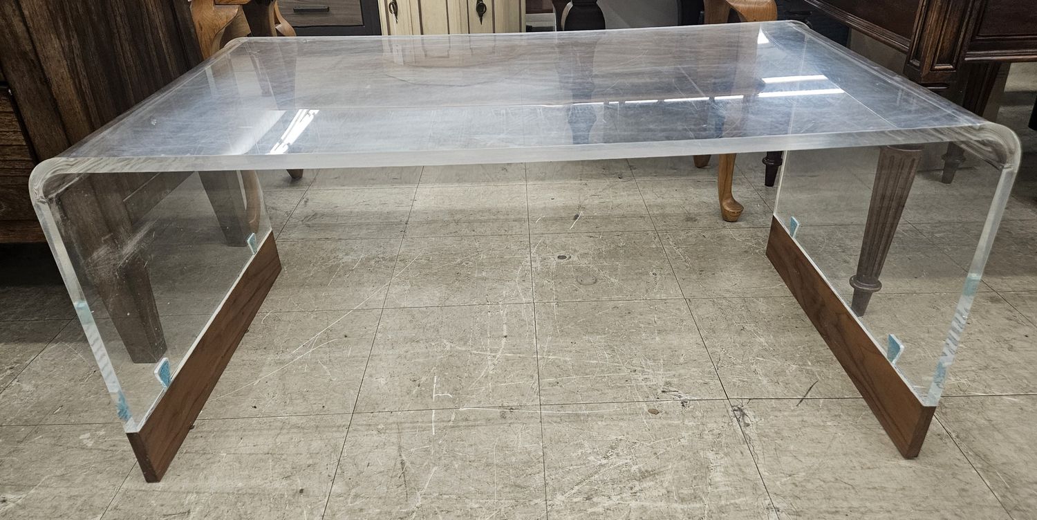 Mid-Century Style Lucite &amp; Walnut Coffee Table