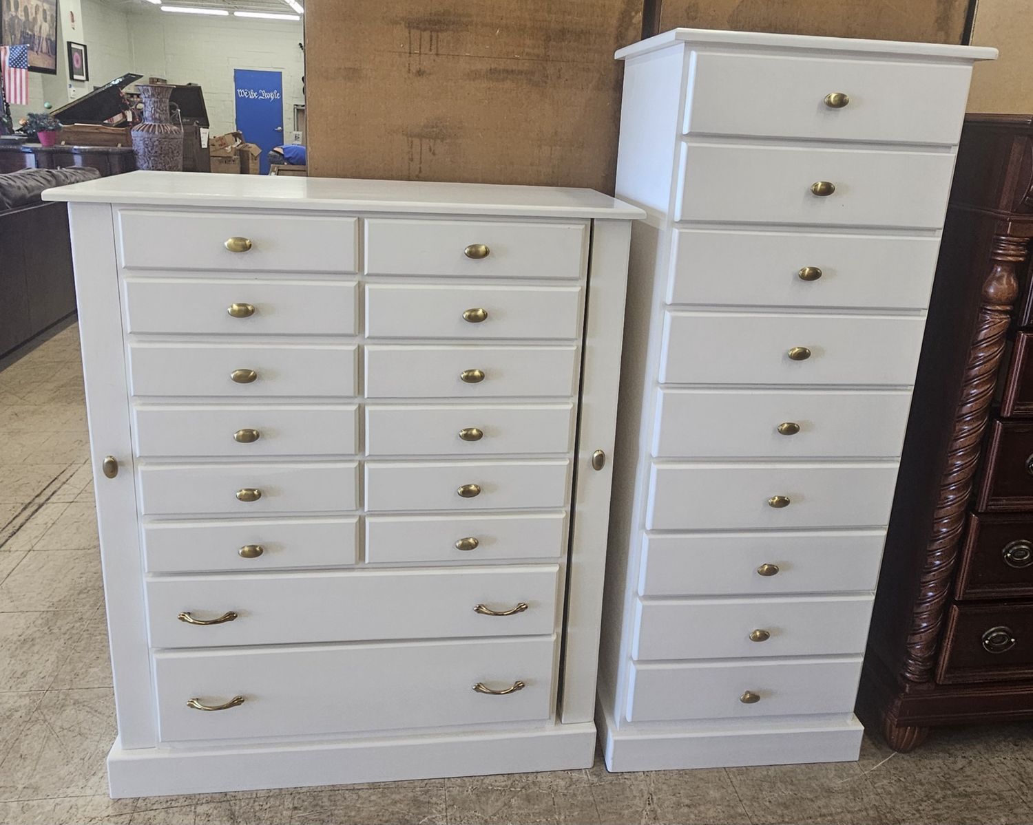 Set of Two White Multi-Drawer Jewelry Armoires