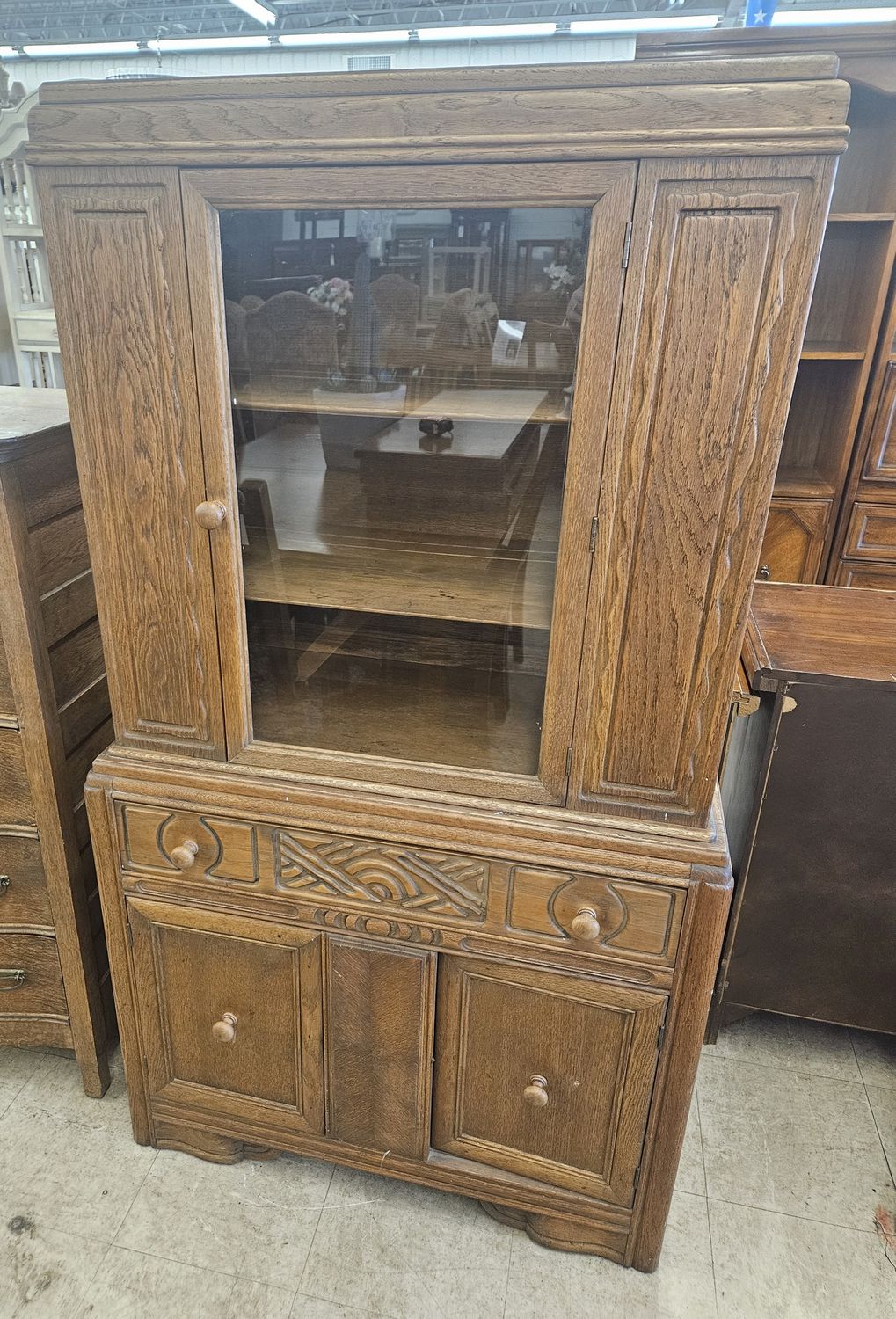 Vintage Solid Oak Display Hutch