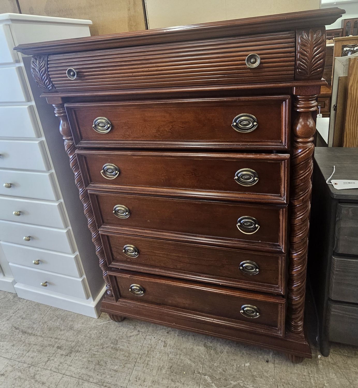 Traditional Cherry Carved Chest of Drawers