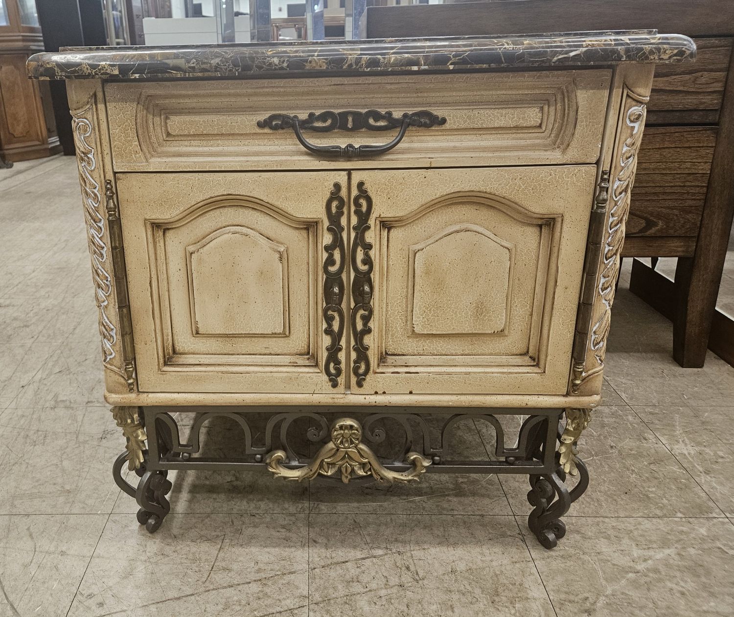 Ornate Marble-Top Accent Cabinet