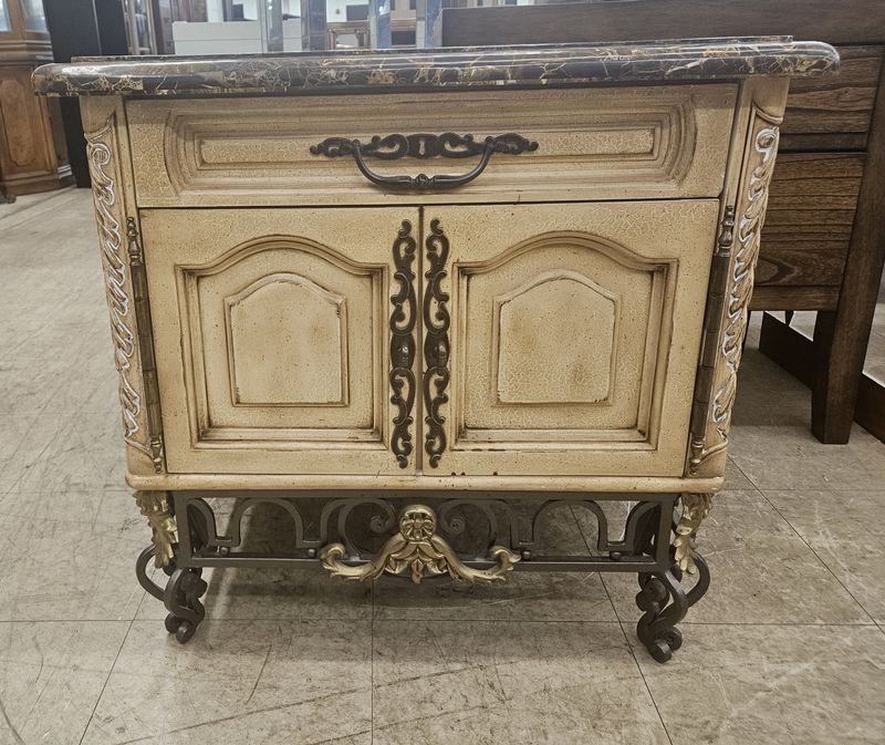 Ornate Marble-Top Accent Cabinet