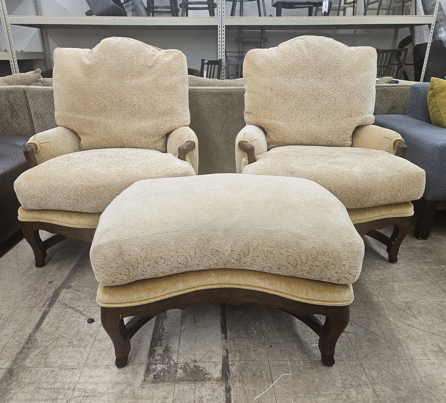 Classic Lounge Chair Pair with Matching Ottoman