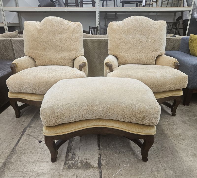 Classic Lounge Chair Pair with Matching Ottoman