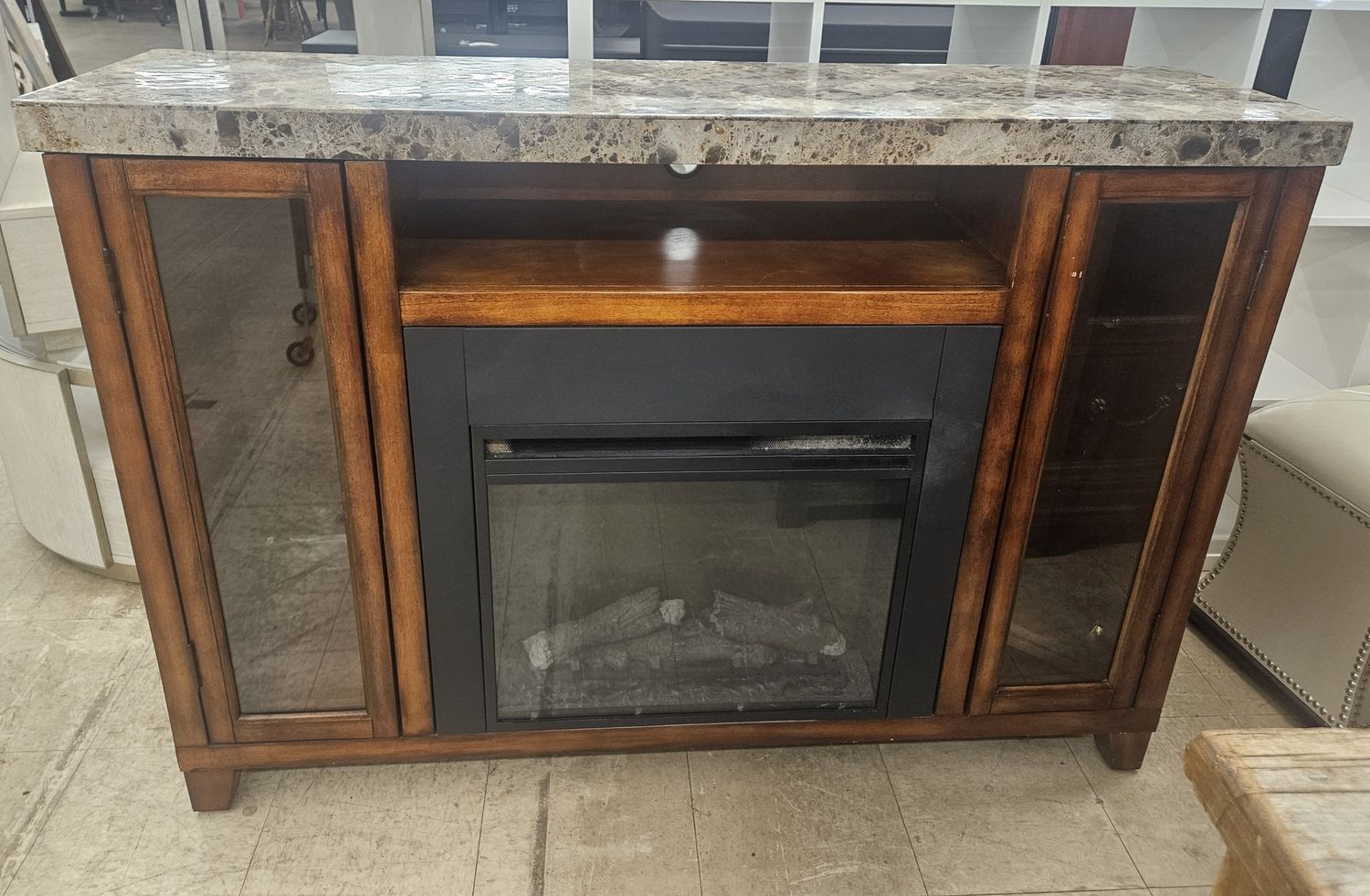 Marble-Top Electric Fireplace Media Console