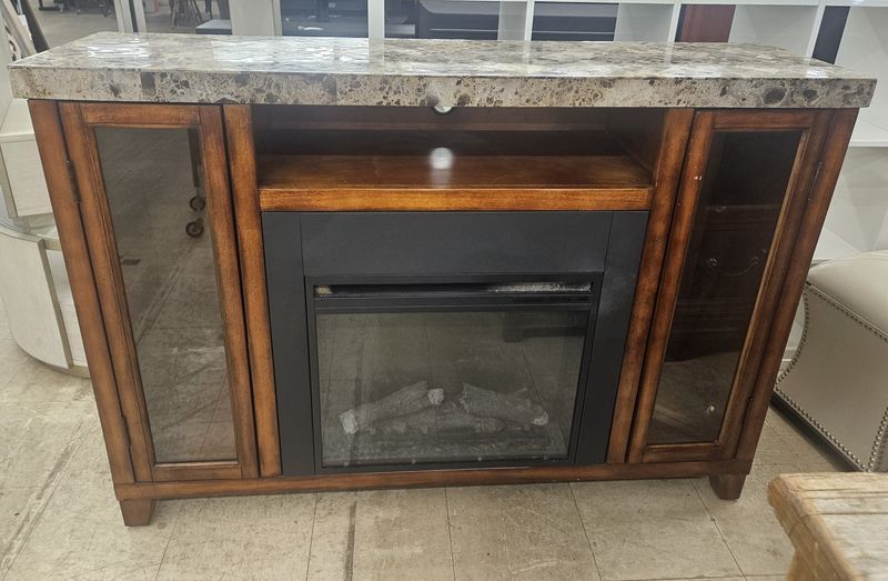 Marble-Top Electric Fireplace Media Console