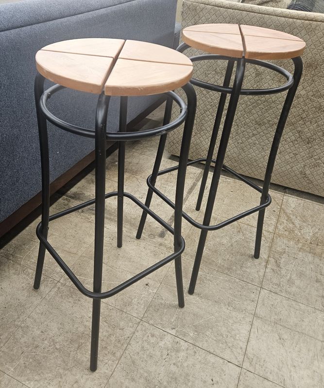 Modern Industrial Wood &amp; Metal Bar Stools