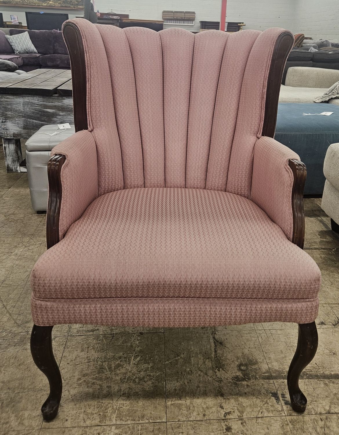 Vintage-Style Pink Upholstered Accent Chair