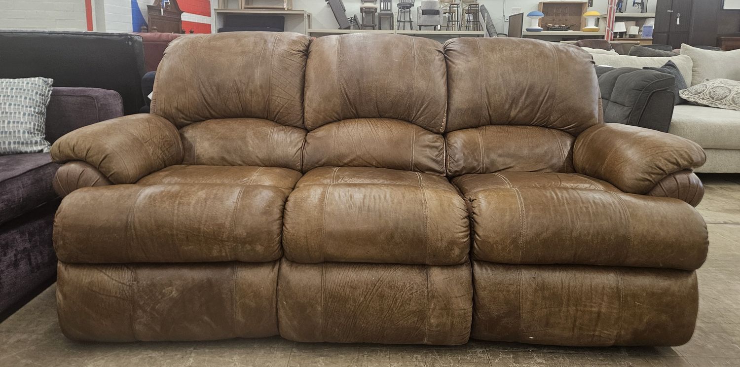 Plush Brown Leather Reclining Sofa