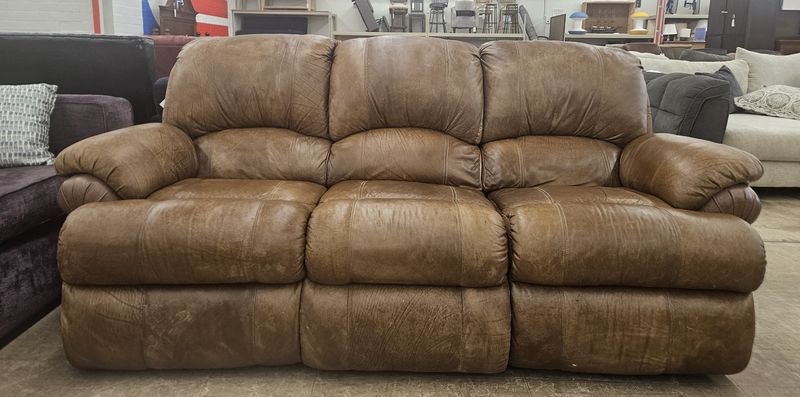 Plush Brown Leather Reclining Sofa