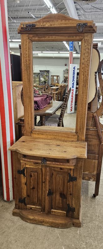 Solid Wood Entryway Cabinet with Mirror