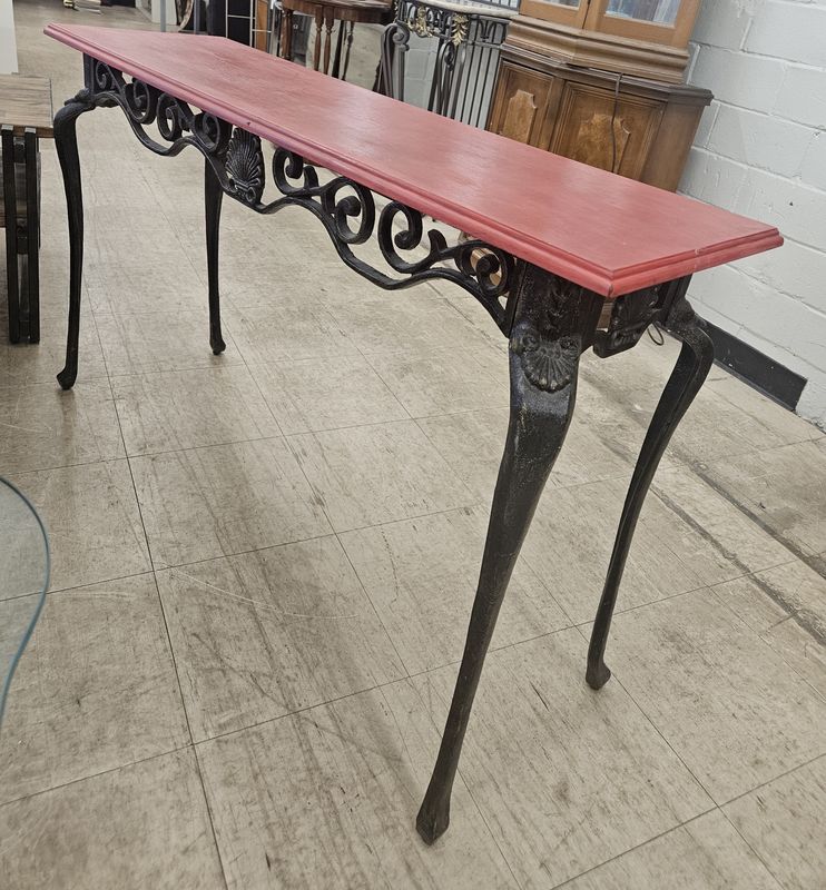 Wrought Iron Console Table with Red Top
