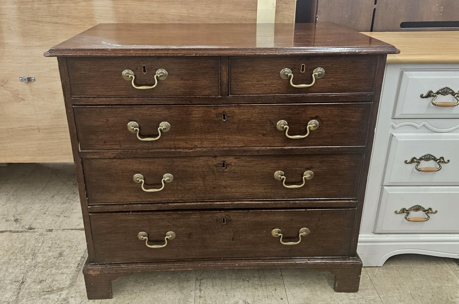 Vintage Solid Wood Four-Drawer Dresser with Brass Hardware