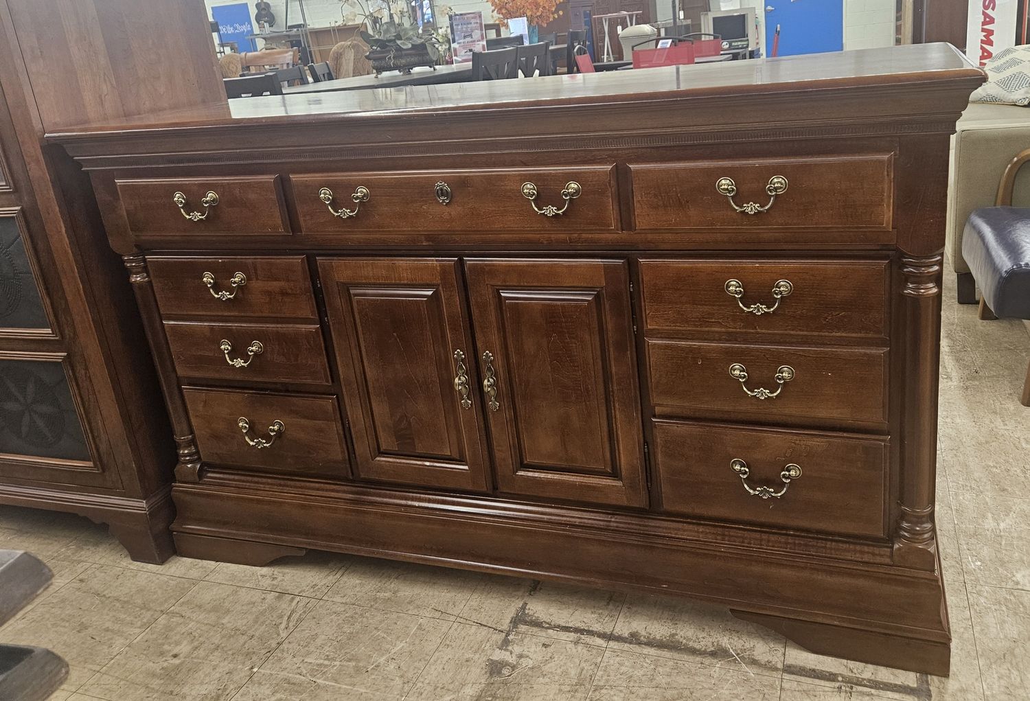 Large Traditional Solid Wood Dresser with Center Cabinet