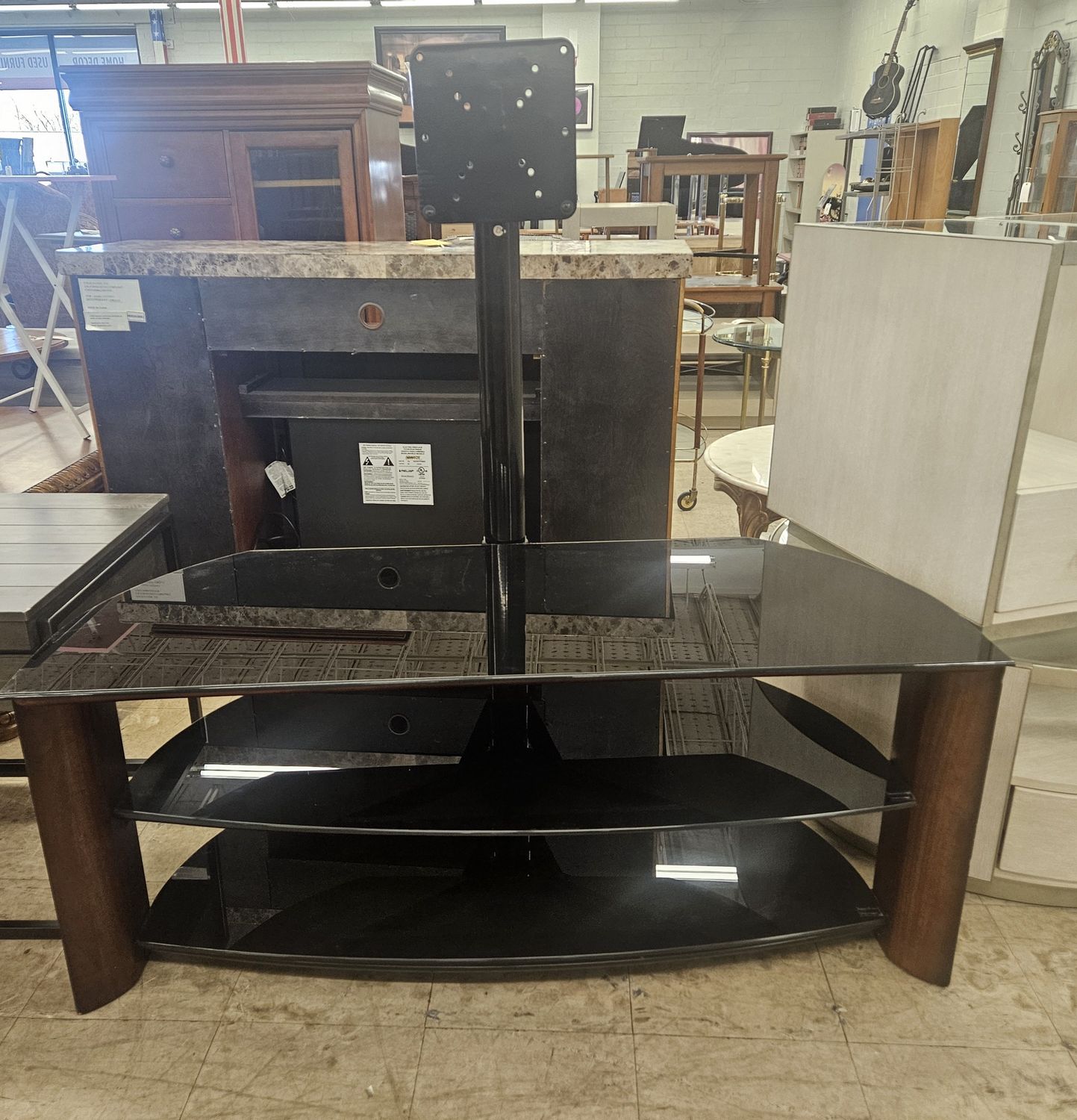 SleekCurve Media Console with Glass Shelving