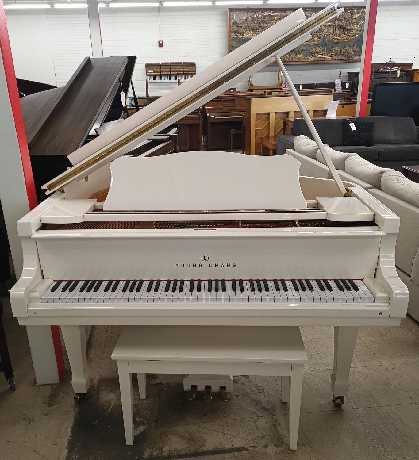 White Young Chang G-150 Baby Grand Piano
