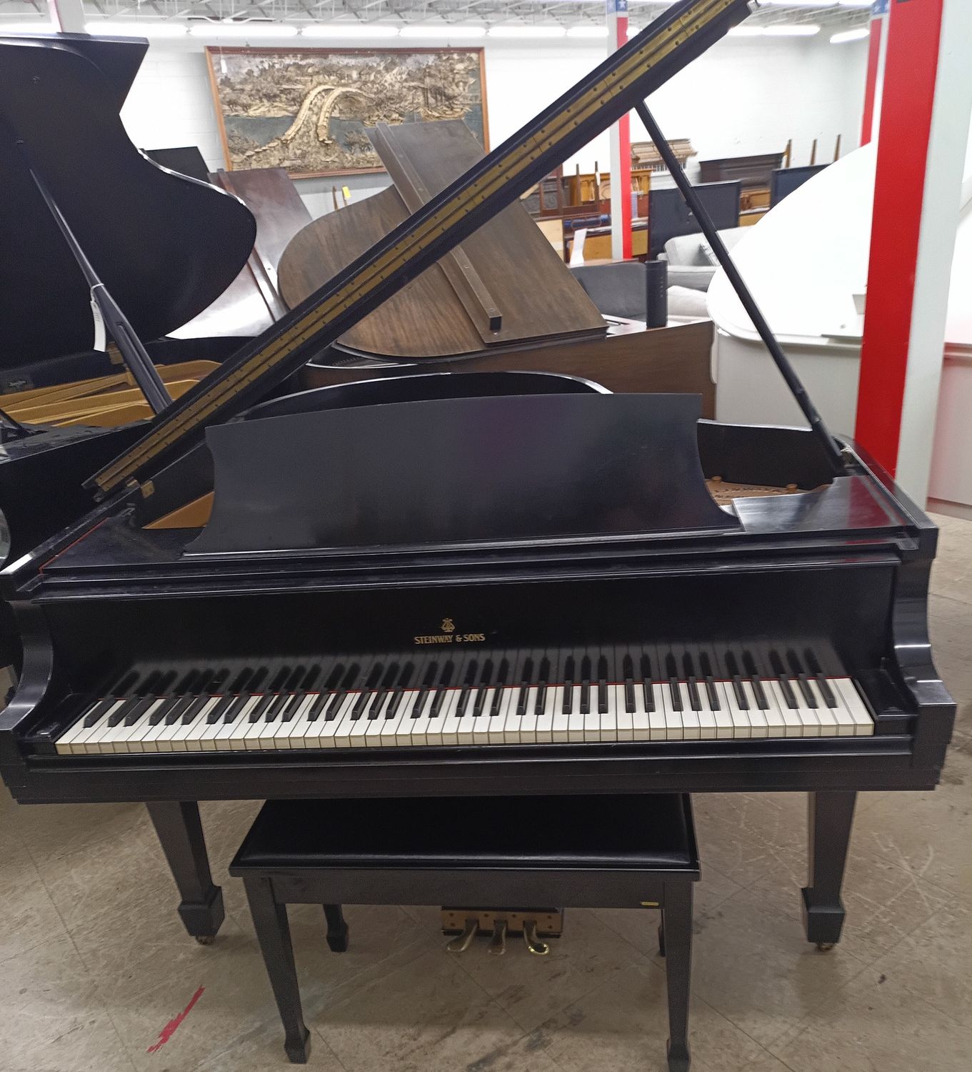 Ebony Steinway and Sons Model M Baby Grand Piano